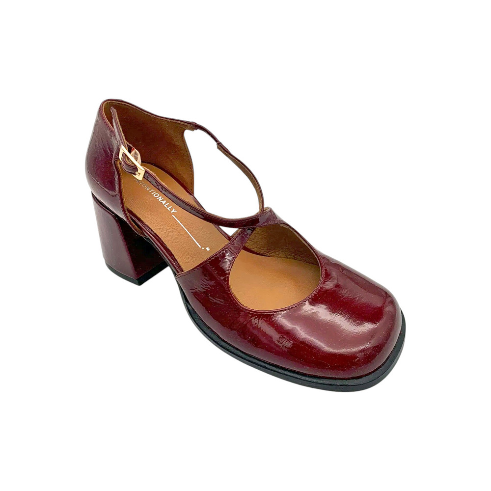 Intentionally Blank Women's Leather Cross Strap Pumps Merlot - Medium